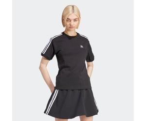 T-Shirt ADIDAS ORIGINALS "3 STRIPE TEE", Damen, Gr. XL, schwarz, Obermaterial: 94% Baumwolle, 6% Elasthan, gestreift, normal, Rundhals, Shirts T-Shirt, ohne Verschluss, mit Rippdetails, aus Baumwolle