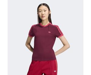 T-Shirt ADIDAS ORIGINALS "3S TEE SLIM", Damen, Gr. XS, maroon, power pink, Obermaterial: 93% Baumwolle, 7% Elasthan, Rundhals, Shirts T-Shirt, sanft anliegende Passform, ohne Verschluss, für sportlich