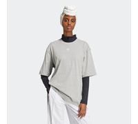 T-Shirt ADIDAS ORIGINALS "ESS BOYFR TEE", Damen, Gr. L, grau (medium grau heather), Obermaterial: 100% Baumwolle, normal, Rundhals, Shirts T-Shirt, Boyfriend Style, lockerer Schnitt (19881935-L) mediu
