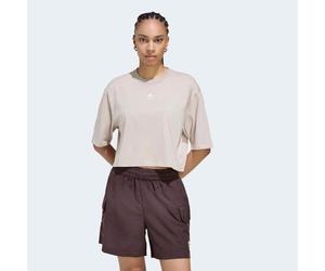 T-Shirt ADIDAS ORIGINALS "ESSENTIALS CROP", Damen, Gr. XS, beige (stone khaki), Obermaterial: 100% Baumwolle, normal, Rundhals, Shirts T-Shirt, mit Rundhalsausschnitt, ohne Verschluss, in normaler Län