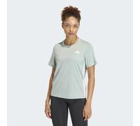 T-Shirt ADIDAS PERFORMANCE "WE 3S CREW TEE", Damen, Gr. L, grün (wonder sage, weiß), Obermaterial: 93% Polyester, 7% Elasthan, Rundhals, Shirts T-Shirt (91648316-L) wonder sage, weiß