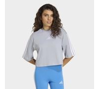 T-Shirt ADIDAS SPORTSWEAR "ESSENTIALS 3-STREIFEN COTTON LOOSE", Damen, Gr. L, grau (halo silber, weiß), Obermaterial: 100% Baumwolle, bauchfrei, Rundhals, Shirts T-Shirt, mit Rundhalsausschnitt, bauch