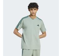 T-Shirt ADIDAS SPORTSWEAR "ESSENTIALS 3-STREIFEN, SINGLE JERSEY, BRANDING LINKE SCHULTER", Herren, Gr. S, grün (silber grün, collegiate grün), Obermaterial: 100% Baumwolle, Rundhals, Shirts T-Shirt (4