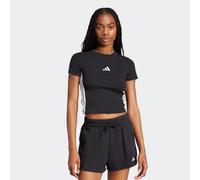 T-Shirt ADIDAS SPORTSWEAR "ESSENTIALS 3-STREIFEN SLIM BABY", Damen, Gr. L, schwarz-weiß (schwarz, weiß), Obermaterial: 93% Baumwolle, 7% Elasthan, Rundhals, Shirts T-Shirt, schmale Passform, Rundhalsa