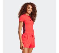 T-Shirt ADIDAS SPORTSWEAR "ESSENTIALS 3-STREIFEN SLIM BABY", Damen, Gr. XL, rot (pure ruby, schwarz), Obermaterial: 93% Baumwolle, 7% Elasthan, Rundhals, Shirts T-Shirt, schmale Passform, Rundhalsauss