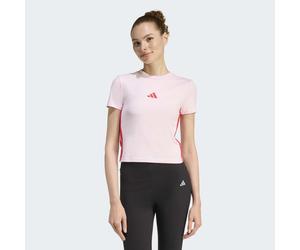 T-Shirt ADIDAS SPORTSWEAR "ESSENTIALS 3-STREIFEN SLIM BABY", Damen, Gr. XS, clear pink, pure ruby, Obermaterial: 93% Baumwolle, 7% Elasthan, Rundhals, Shirts T-Shirt, schmale Passform, Rundhalsausschn