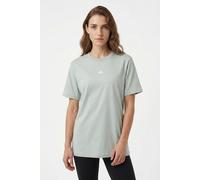T-Shirt ADIDAS SPORTSWEAR "ESSENTIALS BAUMWOLL-, KLEINES LOGO", Damen, Gr. L, grün (wonder sage, weiß), Obermaterial: 100% Baumwolle, normal, Rundhals, Shirts T-Shirt, Basic Design, Rundhalsausschnitt