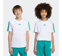 T-Shirt ADIDAS SPORTSWEAR "ESSENTIALS KIDS", Jungen, Gr. 140, weiß (weiß, pure teal), Obermaterial: 100% Baumwolle, normal, Rundhals, Shirts T-Shirt, sportlicher Stil, Rundhalsausschnitt, ohne Verschl