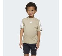 T-Shirt ADIDAS SPORTSWEAR "ESSENTIALS KIDS", Mädchen, Gr. 110, beige (wonder cargo, weiß), Obermaterial: 100% Baumwolle, Rundhals, Shirts T-Shirt, sportlicher Stil, Kurzarm, ohne Verschluss, Rundhalsa