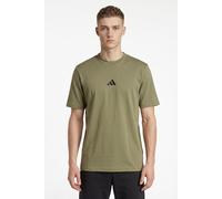 T-Shirt ADIDAS SPORTSWEAR "ESSENTIALS SMALL LOGO SINGLE JERSEY", Herren, Gr. S, grün (olive strata, schwarz), Obermaterial: 100% Baumwolle, normal, Rundhals, Shirts T-Shirt, sportliches Kurzarmshirt,
