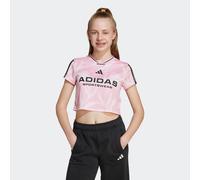 T-Shirt ADIDAS SPORTSWEAR "HOUSE OF TIRO COLORS OF KIDS CROP", Mädchen, Gr. 170, schwarz (true pink, schwarz), Obermaterial: 100% Polyester, V-Ausschnitt, Shirts T-Shirt (24252845-170) true pink, schw