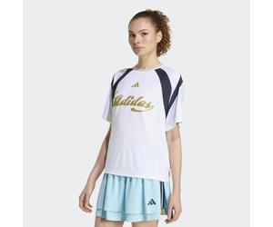 T-Shirt ADIDAS SPORTSWEAR "HOUSE OF TIRO TRIKOT", Damen, Gr. L, weiß (weiß, hazy beige, night navy, icey blau), Obermaterial: 100% Polyester, Rundhals, Shirts T-Shirt (95054661-L) weiß, hazy beige, ni