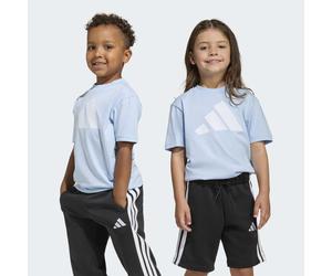 T-Shirt ADIDAS SPORTSWEAR "LK BL TEE 160", Mädchen, Gr. 116, blau (glow blau, weiß), Obermaterial: 100% Baumwolle, normal, Rundhals, Shirts T-Shirt, sportlicher Stil, Kurzarm, aus Baumwolle (73665226-
