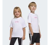 T-Shirt ADIDAS SPORTSWEAR "LK LIN TEE 160", Mädchen, Gr. 128, weiß, pink fusion, Obermaterial: 100% Baumwolle, Rundhals, Shirts T-Shirt, für Kinder, Rundhalsausschnitt, ohne Verschluss, weiches Materi