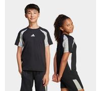 T-Shirt ADIDAS SPORTSWEAR "SEASONAL ESSENTIALS COLORBLOCK KIDS", Mädchen, Gr. 140, schwarz (schwarz, wonder silber, weiß), Obermaterial: 100% Baumwolle, normal, Rundhals, Shirts T-Shirt (98370201-140)