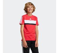 T-Shirt ADIDAS SPORTSWEAR "SEASONAL ESSENTIALS TIBERIO 3-STREIFEN KIDS", Jungen, Gr. 176, rot (pure ruby, weiß), Obermaterial: 100% Baumwolle, Rundhals, Shirts T-Shirt (53415522-176) pure ruby, weiß