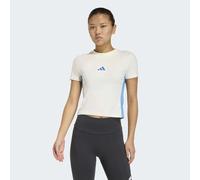 T-Shirt ADIDAS SPORTSWEAR "W 3S SJ BABY T", Damen, Gr. S, sanftes weiß, ray blau, Obermaterial: 93% Baumwolle, 7% Elasthan, Rundhals, Shirts T-Shirt, schmale Passform, Rundhalsausschnitt, mit Elasthan