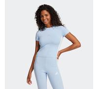 T-Shirt ADIDAS SPORTSWEAR "W 3S SJ BABY T", Damen, Gr. XL, blau (glow blau, weiß), Obermaterial: 93% Baumwolle, 7% Elasthan, Rundhals, Shirts T-Shirt, schmale Passform, Rundhalsausschnitt, mit Elastha