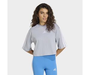T-Shirt ADIDAS SPORTSWEAR "W 3S SJ TLR T", Damen, Gr. XL, halo silber, weiß, Obermaterial: 100% Baumwolle, bauchfrei, Rundhals, Shirts T-Shirt (93948013-XL) halo silber, weiß