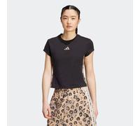 T-Shirt ADIDAS SPORTSWEAR "W AOP TEE", Damen, Gr. XL, schwarz (schwarz, multicolor, warm sandstone), Obermaterial: 93% Baumwolle, 7% Elasthan, Rundhals, Shirts T-Shirt, sportlicher Schnitt, kurze Ärme