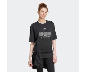 T-Shirt ADIDAS SPORTSWEAR "W C HOT SPW T", Damen, Gr. S, schwarz-weiß (schwarz, weiß), Obermaterial: 100% Baumwolle, Rundhals, Shirts T-Shirt, sportlicher Stil mit großem linearem Logo, ohne Verschlus