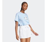 T-Shirt ADIDAS SPORTSWEAR "W DDL T", Damen, Gr. S, blau (glow blau), Obermaterial: 100% Baumwolle, normal, Rundhals, Shirts T-Shirt, Kurzarm, verspielte Doodle-Grafik, aus Baumwolljersey (29090913-S)