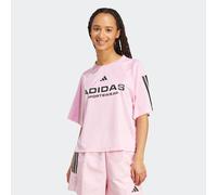 T-Shirt ADIDAS SPORTSWEAR "W TIRO Q3 TEE", Damen, Gr. S, schwarz (true pink, schwarz), Obermaterial: 100% Polyester, Rundhals, Shirts T-Shirt (99039963-S) true pink, schwarz