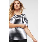 T-Shirt AJC, Damen, Gr. 44/46 (L), schwarz-weiß (weiß, schwarz, gestreift), Jersey, Obermaterial: 100% Baumwolle, geringelt, gestreift, lässig geschnitten hüftlang, Rundhals, eingesetzt normaler Saum,