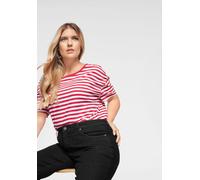 T-Shirt AJC, Damen, Gr. 52/54 (XXL), bunt (weiß, rot, gestreift), Jersey, Obermaterial: 100% Baumwolle, geringelt, gestreift, lässig geschnitten hüftlang, Rundhals, eingesetzt normaler Saum, Shirts T-