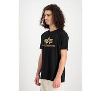 Rundhalsshirt ALPHA INDUSTRIES "Basic T Carbon", Herren, Gr. M, schwarz (schwarz, gold), Single Jersey, Obermaterial: 100% Baumwolle, bedruckt, regular fit normal, Rundhals, Shirts Rundhalsshirt (2575