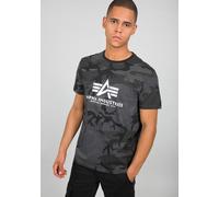 T-Shirt ALPHA INDUSTRIES "Basic T-Shirt", Damen, Gr. L, schwarz (schwarz camo), Single Jersey, Obermaterial: 100% Baumwolle, bedruckt, regular fit normal, Rundhals, normaler Saum, Shirts T-Shirt, Baum