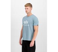 T-Shirt ALPHA INDUSTRIES "Basic T-Shirt", Damen, Gr. M, bunt (graublau), Single Jersey, Obermaterial: 100% Baumwolle, bedruckt, regular fit normal, Rundhals, normaler Saum, Shirts T-Shirt, Baumwolle,