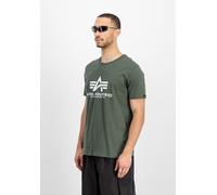 T-Shirt ALPHA INDUSTRIES "Basic T-Shirt", Herren, Gr. M, grün (schwarz olive), Single Jersey, Obermaterial: 100% Baumwolle, bedruckt, regular fit normal, Rundhals, normaler Saum, Shirts T-Shirt, Baumw