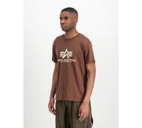 T-Shirt ALPHA INDUSTRIES "Basic T-Shirt", Herren, Gr. S, powder braun, Single Jersey, Obermaterial: 100% Baumwolle, bedruckt, regular fit normal, Rundhals, normaler Saum, Shirts T-Shirt, Baumwolle, re