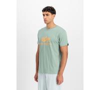 T-Shirt ALPHA INDUSTRIES "Basic T-Shirt", Herren, Gr. XL, frost grün, Single Jersey, Obermaterial: 100% Baumwolle, bedruckt, regular fit normal, Rundhals, normaler Saum, Shirts T-Shirt, Baumwolle, reg