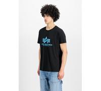 T-Shirt ALPHA INDUSTRIES "Basic T-Shirt", Herren, Gr. XL, schwarz (schwarz, blau), Single Jersey, Obermaterial: 100% Baumwolle, bedruckt, regular fit normal, Rundhals, normaler Saum, Shirts T-Shirt, B