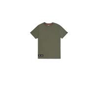 Rundhalsshirt ALPHA INDUSTRIES "Label T BP", Herren, Gr. M, grün (schwarz olive), Single Jersey, Obermaterial: 100% Baumwolle, bedruckt, Modisch, regular fit, Rundhals, Shirts (37776845-M) schwarz oli
