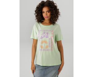 T-Shirt ANISTON CASUAL, Damen, Gr. 36/38, grün (mint, lavendel, roange, rosa), Single Jersey, Obermaterial: 100% Baumwolle, bedruckt, figurumspielend hüftbedeckend, Rundhals, Shirts T-Shirt, mit farbh