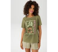 T-Shirt ANISTON CASUAL, Damen, Gr. 36/38, grün (oliv, neongrün, orange, rosa), Single Jersey, Obermaterial: 100% Baumwolle, bedruckt, figurumspielend hüftbedeckend, Rundhals, Shirts T-Shirt, mit farbh