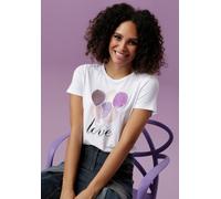 T-Shirt ANISTON CASUAL, Damen, Gr. 36, bunt (weiß, rosa, lila, braun, flieder, gelb, orange, schwarz), Single Jersey, Obermaterial: 95% Viskose, 5% Elasthan, Glitzermuster, bedruckt, figurumspielend h