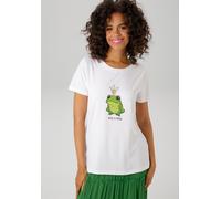 T-Shirt ANISTON CASUAL, Damen, Gr. 36, gold (weiß bedruck), Single Jersey, Obermaterial: 95% Baumwolle, 5% Elasthan, Glitzermuster, bedruckt, figurumspielend hüftbedeckend, Rundhals, Shirts T-Shirt, m
