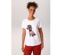 T-Shirt ANISTON CASUAL, Damen, Gr. 36, weiß, rot, schwarz, hellgrau, orange, gelb, Single Jersey, Obermaterial: 95% Baumwolle, 5% Elasthan, bedruckt, figurumspielend hüftlang, Rundhals, Shirts T-Shirt