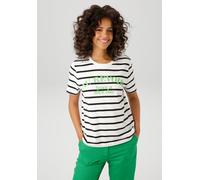 T-Shirt ANISTON CASUAL, Damen, Gr. 36, wollweiß, schwarz, apfelgrün, Single Jersey, Obermaterial: 100% Baumwolle, geringelt, gestreift, lässig geschnitten hüftlang, Rundhals, Shirts T-Shirt, im Streif