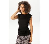 T-Shirt ANISTON CASUAL, Damen, Gr. 38, schwarz, Single Jersey, Obermaterial: 95% Viskose, 5% Elasthan, unifarben, sehr figurbetont hüftlang, Rundhals, Shirts T-Shirt, mit Raffungen an den Seitennähten