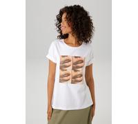 T-Shirt ANISTON CASUAL, Damen, Gr. 40/42, weiß (weiß, dunkelbraun, orange, apricot), Single Jersey, Obermaterial: 100% Baumwolle, Glitzermuster, bedruckt, figurumspielend hüftbedeckend, Rundhals, Shir