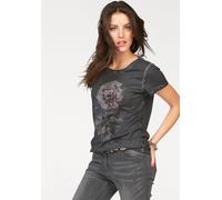 T-Shirt ANISTON CASUAL, Damen, Gr. 40, grau (anthrazit), Jersey, Obermaterial: 100% Baumwolle, bedruckt, figurbetont hüftbedeckend, Rundhals, normaler Saum, Shirts T-Shirt, mit Oil dyed-Waschung, Tops