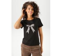 T-Shirt ANISTON CASUAL, Damen, Gr. 40, schwarz-weiß (schwarz, weiß, taupe), Single Jersey, Obermaterial: 100% Baumwolle, animal-print, bedruckt, figurbetont hüftbedeckend, Rundhals, Shirts T-Shirt, mi