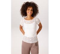 T-Shirt ANISTON CASUAL, Damen, Gr. 40, weiß (wollweiß), Spitze, Obermaterial: 99% Polyamid, 1% Elasthan, Strukturmuster, unifarben, sehr figurbetont hüftlang, Rundhals, Häkelkante, Shirts T-Shirt, aus