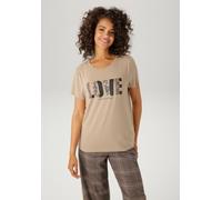 T-Shirt ANISTON CASUAL, Damen, Gr. 42, gold (beige, schwarz, hellbraun, goldfarben), Single Jersey, Obermaterial: 95% Viskose, 5% Elasthan, Glitzermuster, animal-print, bedruckt, figurumspielend hüftl