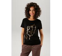 Aniston CASUAL mit abstraktem Gesicht aus glänzendem Folienprint (53862103-42) schwarz, goldfarben
